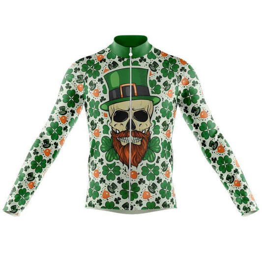 Maillot de cyclisme rétro à manches longues avec motif crâne irlandais porte-bonheur (option polaire)