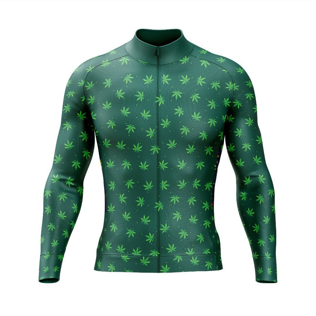 Maillot de Cyclisme Rétro Vert Cannabis (avec Option Polaire)