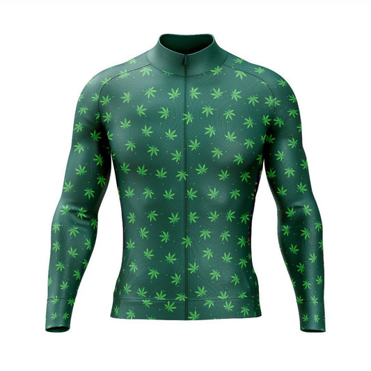 Maillot de Cyclisme Rétro Vert Cannabis (avec Option Polaire)