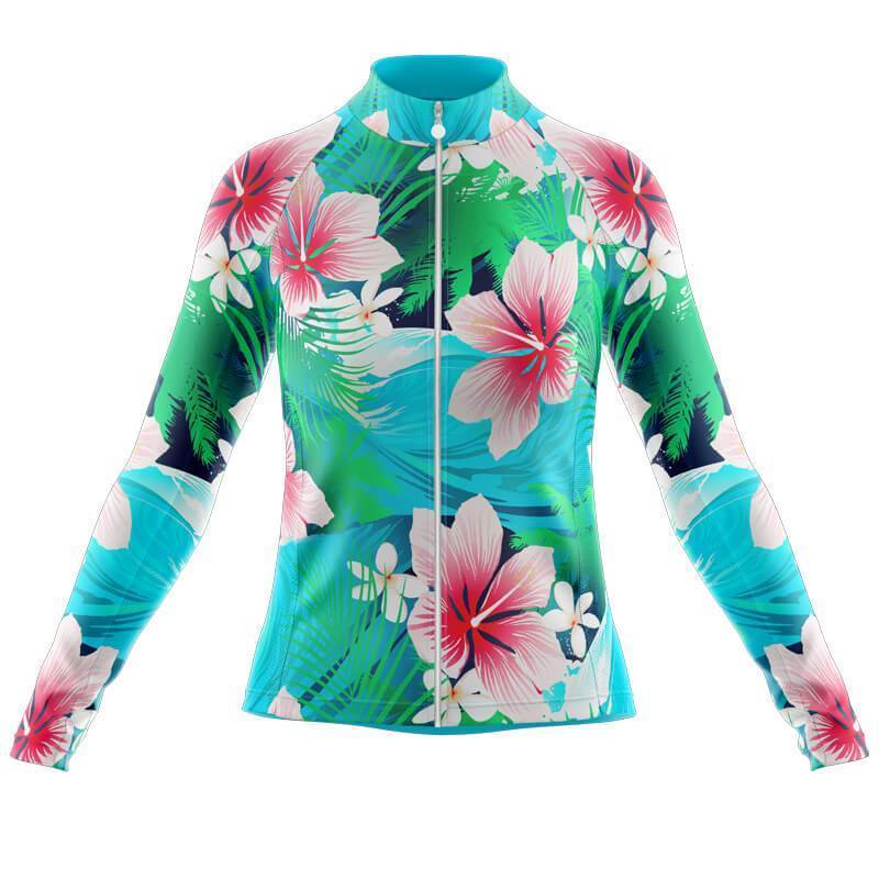 Maillot de Cyclisme à Manches Longues pour Femmes avec Motif Floral de Lys Oriental (avec Option Polaire)