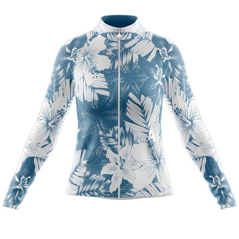 Maillot de cyclisme à manches longues pour femmes avec motif floral de lys bleu (option avec polaire)