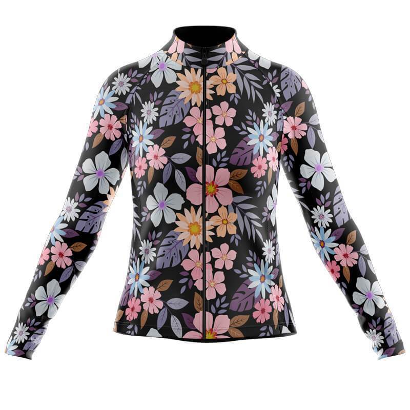 Maillot de Cyclisme à Manches Longues pour Femmes à Motif Floral (avec Option Polaire)