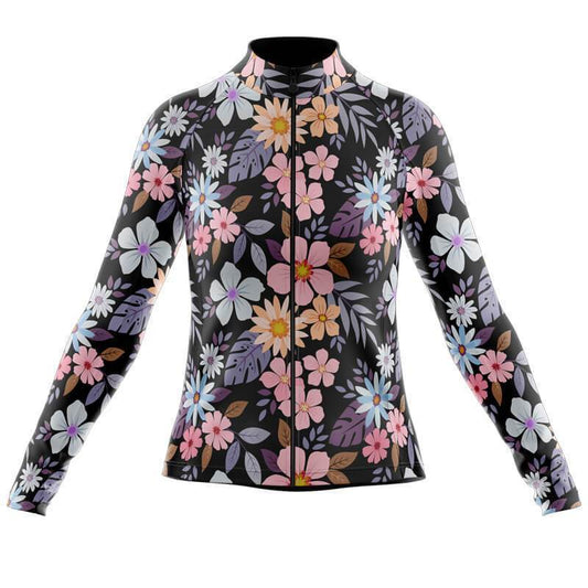 Maillot de Cyclisme à Manches Longues pour Femmes à Motif Floral (avec Option Polaire)