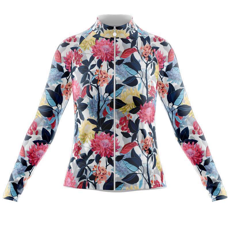 Haut Femme à Manches Longues Floral Rouge et Bleu (Option Polaire Disponible)