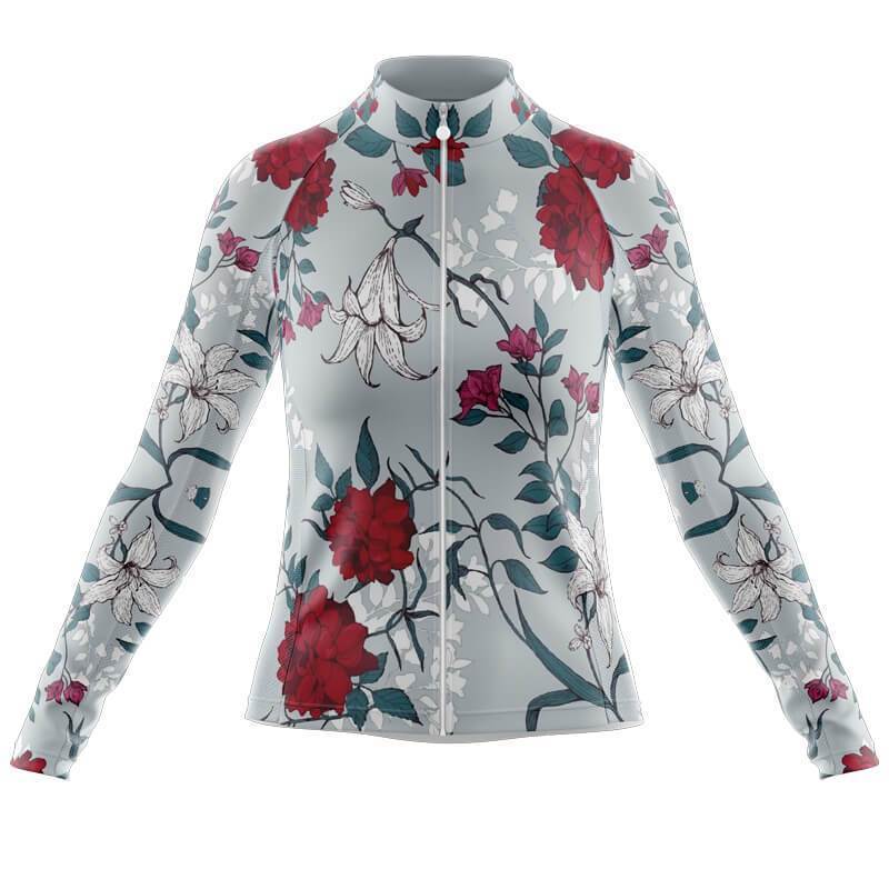 Haut Femme à Manches Longues avec Motif Floral Rouge (Option Polaire Disponible)