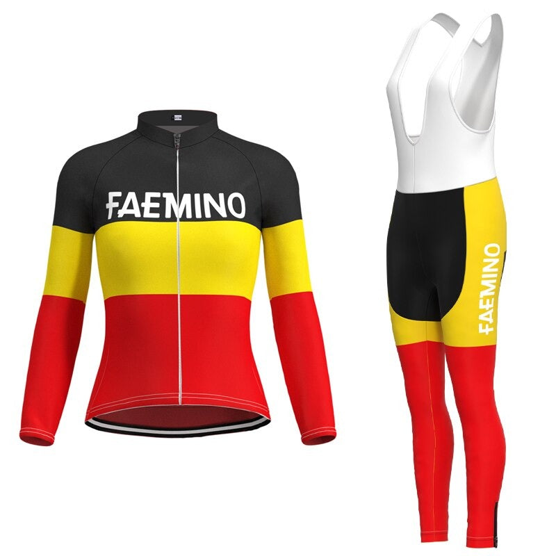 Maillot de cyclisme rétro pour femmes Faemino-Faema, ensemble long (avec polaire d'hiver)