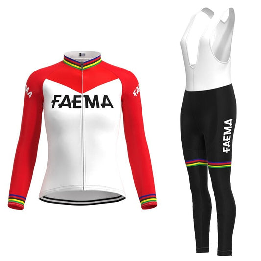 Maillot de cyclisme rétro Faema 1969 pour femmes avec ensemble long (avec polaire d'hiver)