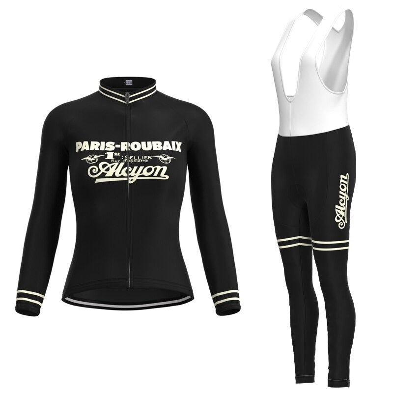 Ensemble Long Maillot de Cyclisme Rétro Paris-Roubaix pour Femmes