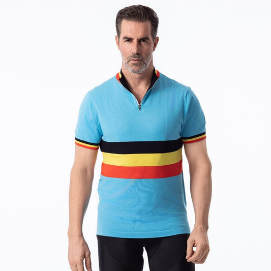 Maillot de Cyclisme Rétro - Équipe de Belgique en Laine Mérinos Mélangée