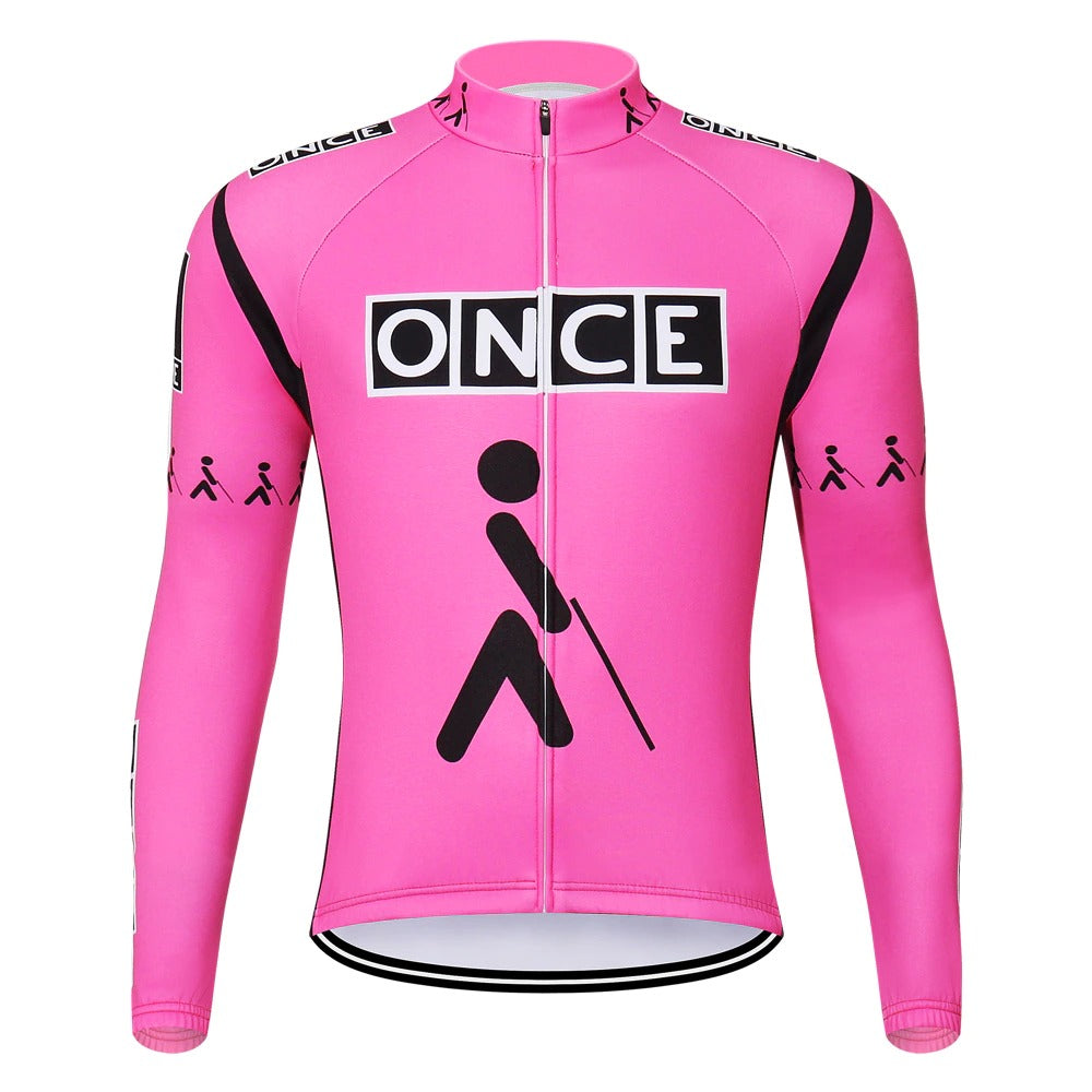 Maillot de cyclisme rétro à manches longues rose ONCE (avec option polaire)