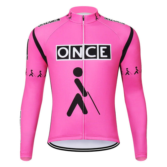 Maillot de cyclisme rétro à manches longues rose ONCE (avec option polaire)