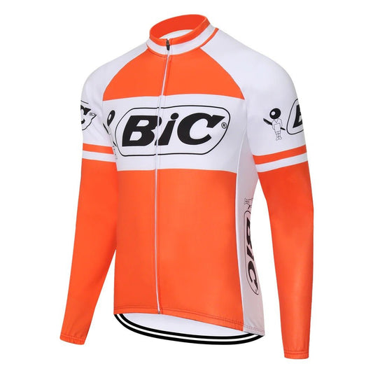 Maillot de cyclisme rétro BIC orange à manches longues (avec option polaire)