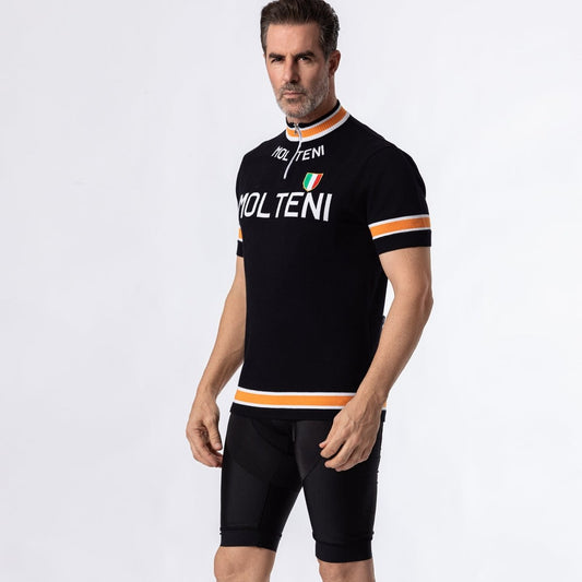 Maillot de Cyclisme Rétro - Mélange de Laine Mérinos Noir Molteni
