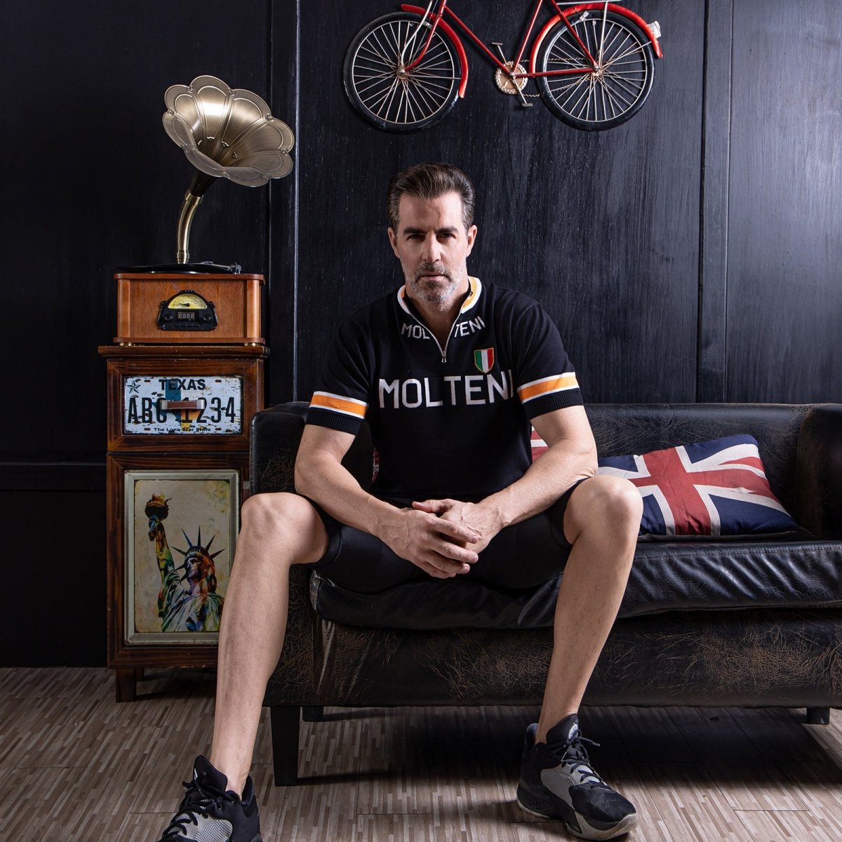 Maillot de Cyclisme Rétro - Mélange de Laine Mérinos Noir Molteni