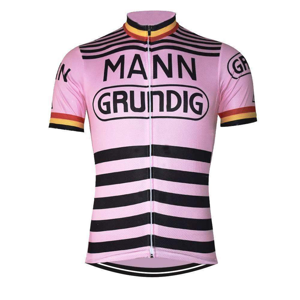 Maillot de cyclisme rétro rose pour homme Grundig