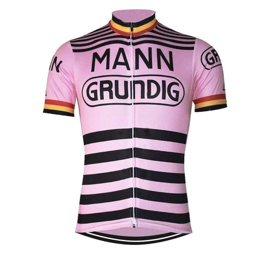 Maillot de cyclisme rétro rose pour homme Grundig