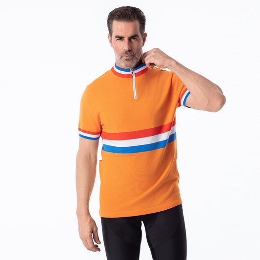 Maillot de Cyclisme Rétro - Équipe des Pays-Bas en Laine Mérinos Mélangée