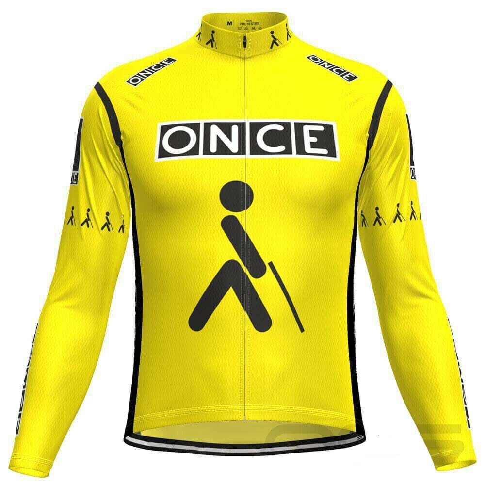 Maillot de cyclisme rétro manche longue jaune ONCE (avec option polaire)