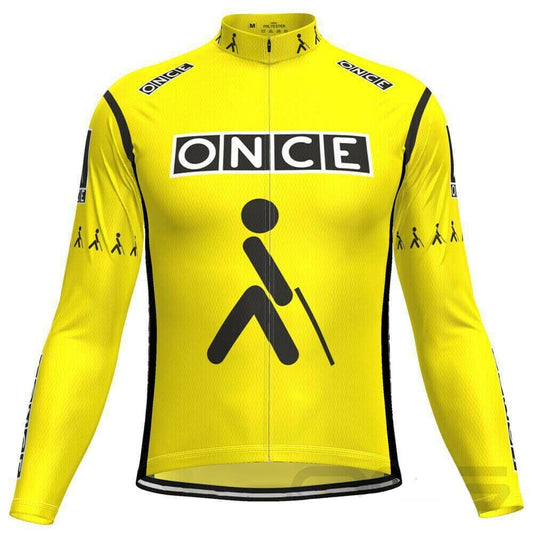Maillot de cyclisme rétro manche longue jaune ONCE (avec option polaire)