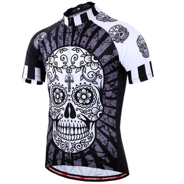 Maillot de cyclisme crâne floral noir et blanc