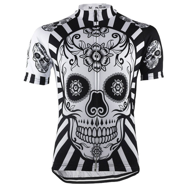 Maillot de cyclisme à motif floral noir et blanc avec crâne