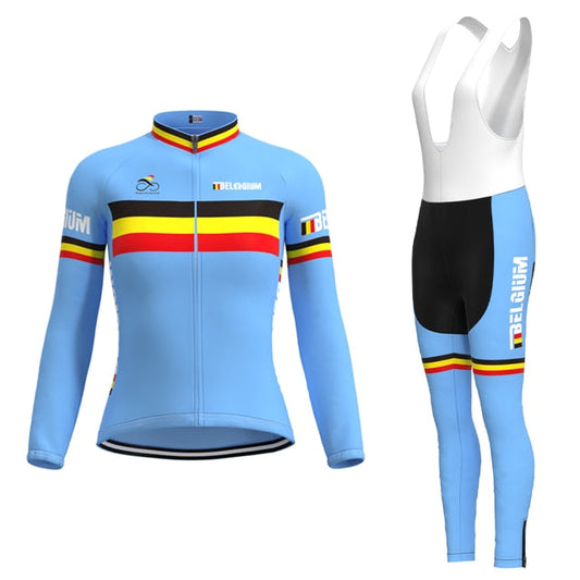 Ensemble Long de Maillot Cycliste Rétro de l'Équipe Féminine de Cyclisme de Belgique (avec Polaire d'Hiver)