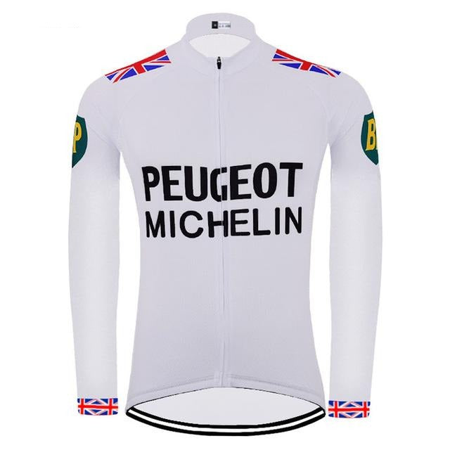 Maillot de cyclisme rétro à manches longues Peugeot BP Michelin (avec option polaire)