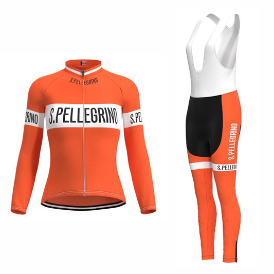 Maillot de cyclisme rétro pour femmes San Pellegrino - Ensemble long (avec polaire d'hiver)