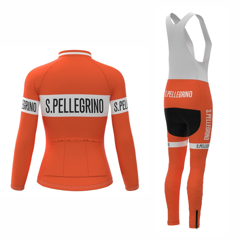 Maillot de cyclisme rétro pour femmes San Pellegrino - Ensemble long (avec polaire d'hiver)