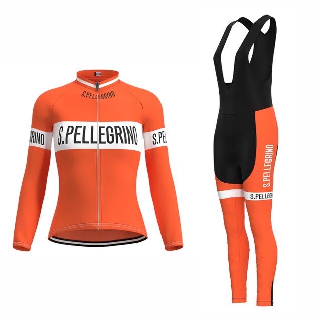 Maillot de cyclisme rétro pour femmes San Pellegrino - Ensemble long (avec polaire d'hiver)