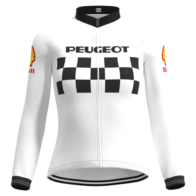 Maillot de cyclisme rétro Peugeot-Shell des années 1960 pour femmes - Ensemble long