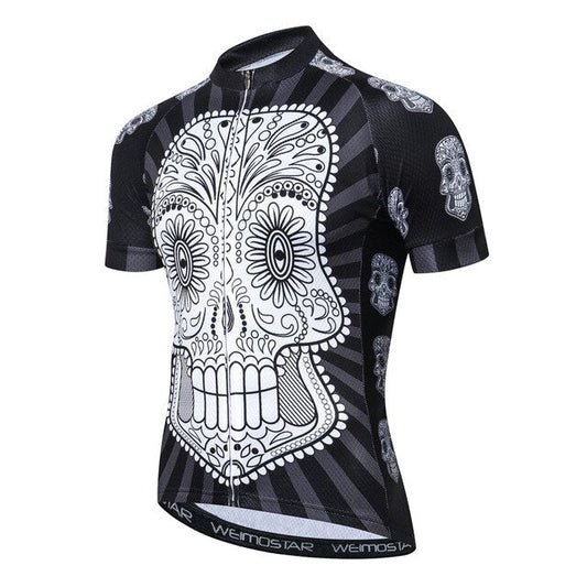 Maillot de cyclisme noir avec tête de mort blanche