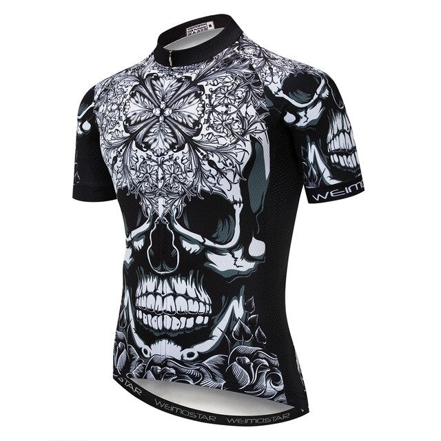 Maillot de cyclisme à motif de crâne noir et blanc