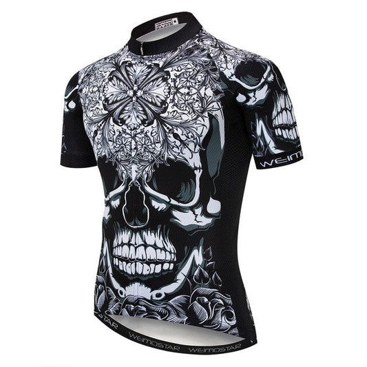 Maillot de cyclisme à motif de crâne noir et blanc