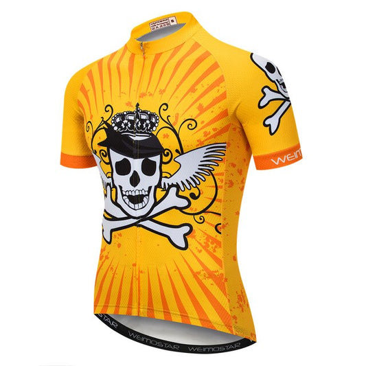 Maillot de cyclisme crâne de pirate jaune