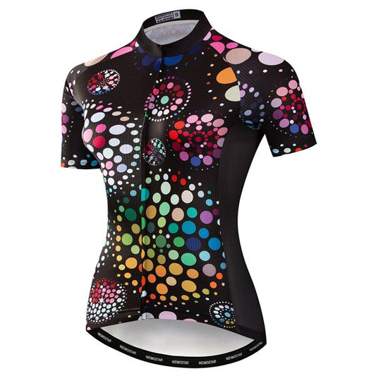 Maillot de cyclisme à pois colorés pour femmes
