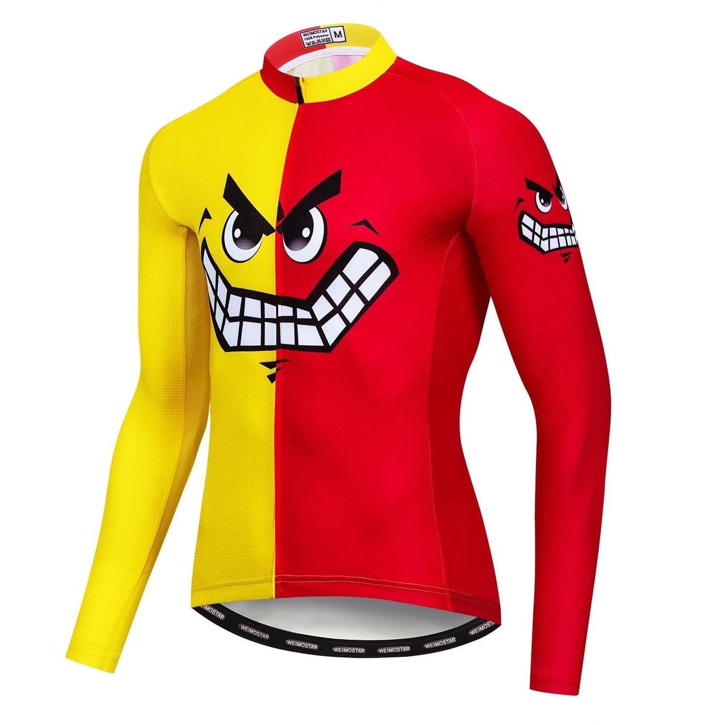 Maillot de cyclisme visage souriant rouge et jaune