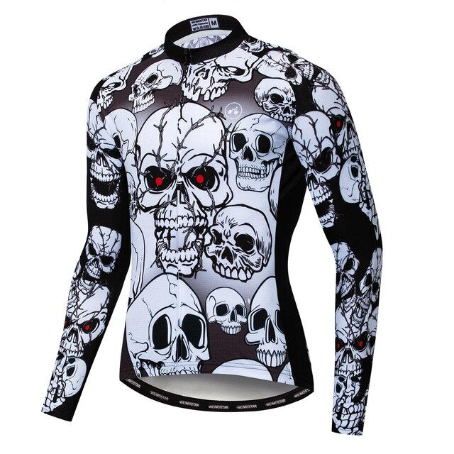 Maillot de cyclisme à manches longues avec crâne aux yeux rouges