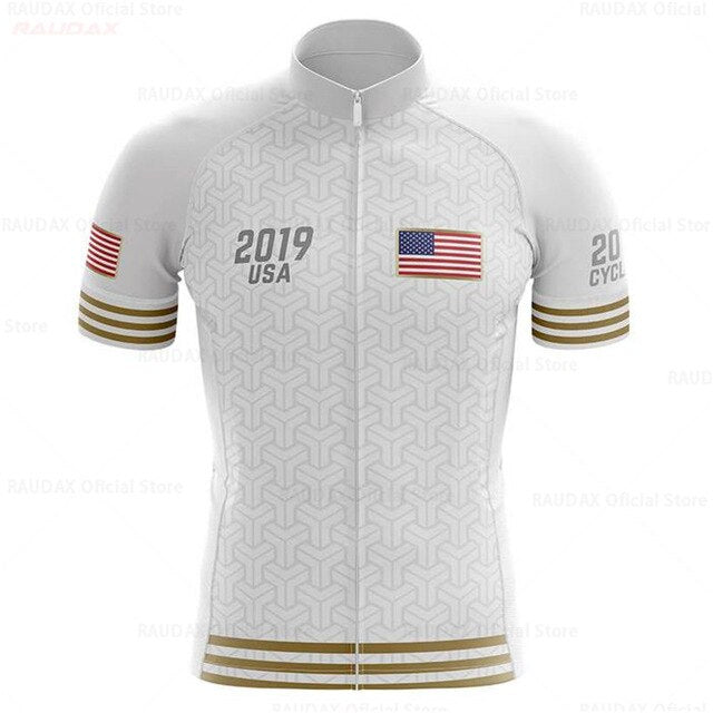 Maillot d'Équipe de Cyclisme Blanc en Or Blanc des États-Unis