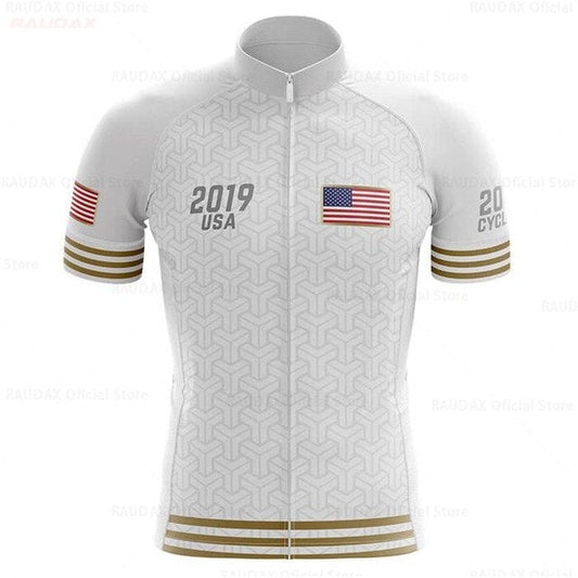 Maillot d'Équipe de Cyclisme Blanc en Or Blanc des États-Unis