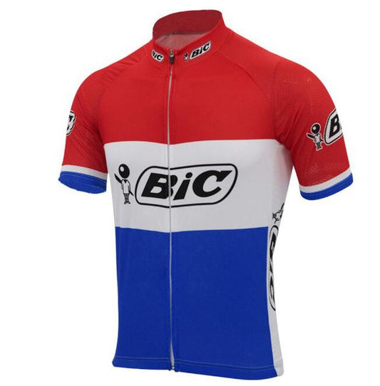 Maillot de cyclisme rétro à manches courtes BIC rouge-blanc-bleu