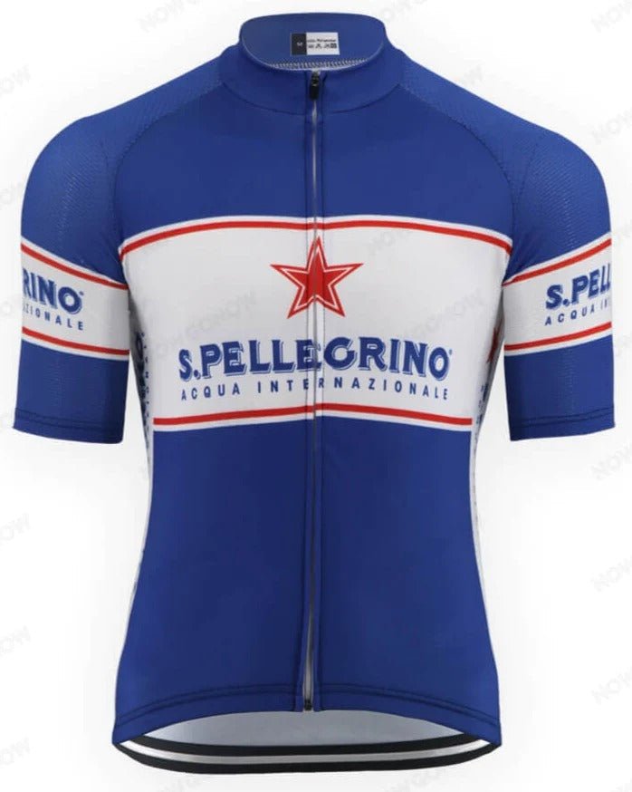 Maillot de cyclisme rétro à manches courtes bleu San Pellegrino